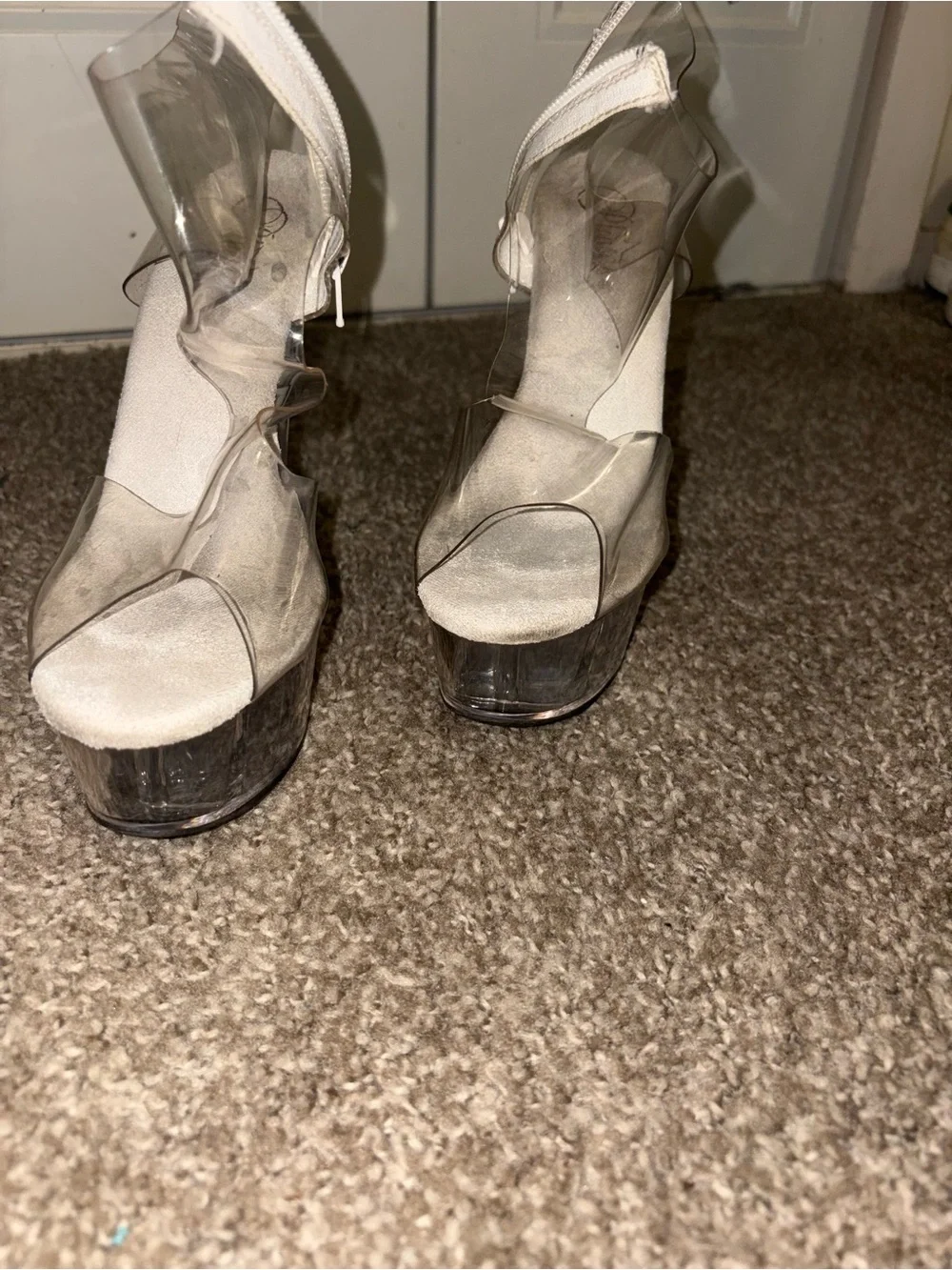Pleaser Clear Platform Stiletto Sandals with Beige Insole